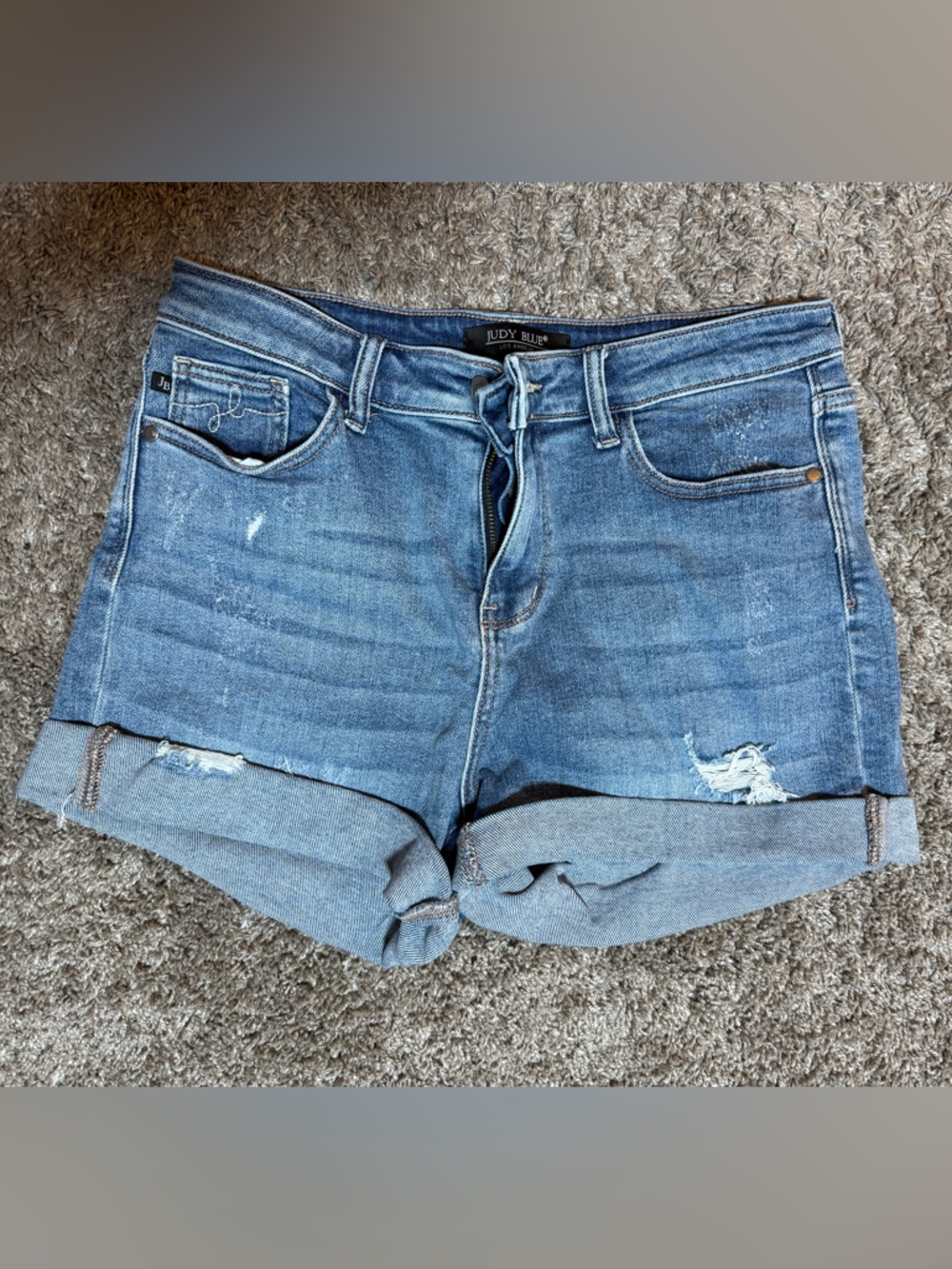 Judy Blue Medium Blue Rolled Cuff Distressed Women's Denim Shorts